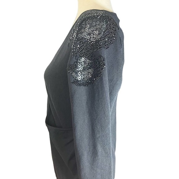 3/$27 NWT Attention V-Neck Wrap Sweater in Black, Embellished Shoulder, Large - Picture 2 of 6